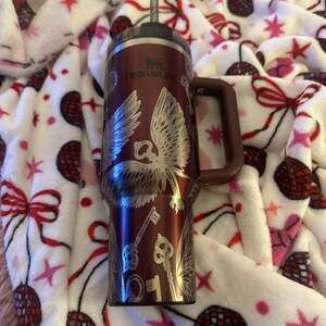 Dragonfly Laser Engraved 40oz Stanley Tumbler Rosewood Glow